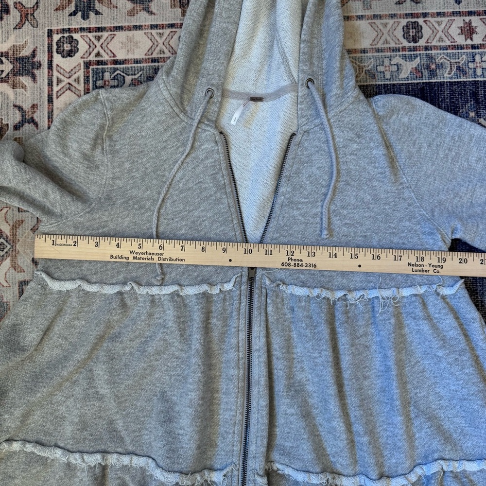 Free People Tiered Trapeze Zip-Up Hoodie Swearer Gray  Women’s Size Small - Picture 10 of 12